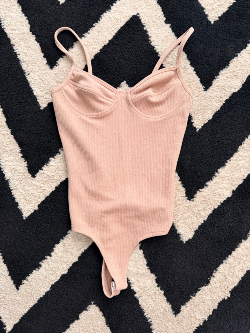 Ribbed Nude Pink Bodysuit with Spaghetti Straps